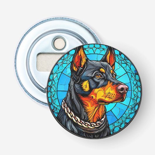 Dobermann Button Flesopener (Voorkant)