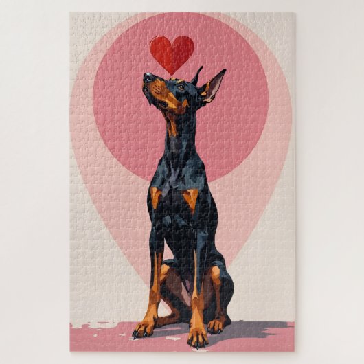 Dobermann die Perfect Hart Vector Valentijnsdag in Legpuzzel (Verticaal)
