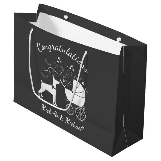 Dobermann Dog Baby shower Puppy Dobie Pinscher Groot Cadeauzakje (Voorkant Gekanteld)