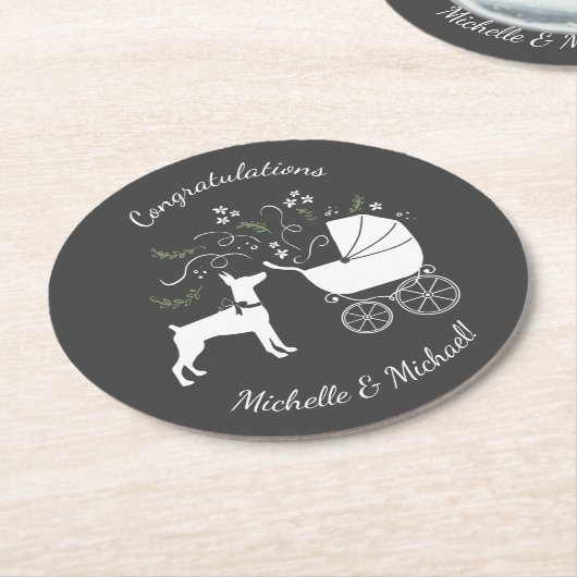 Dobermann Dog Baby shower Puppy Dobie Pinscher Ronde Kartonnen Onderzetter (Gebogen)