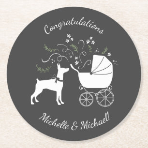 Dobermann Dog Baby shower Puppy Dobie Pinscher Ronde Kartonnen Onderzetter