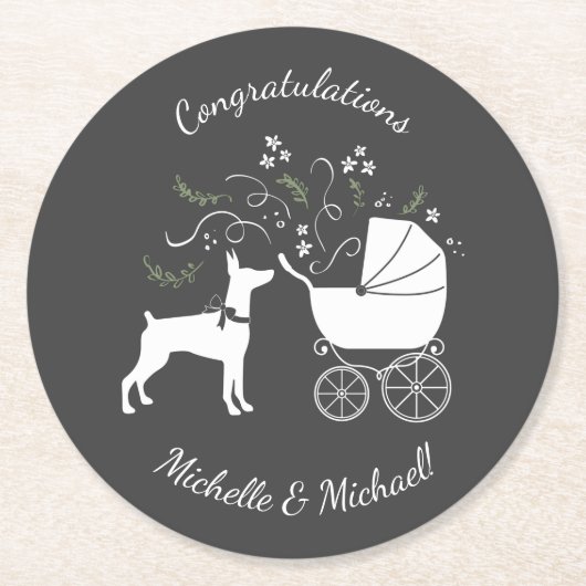 Dobermann Dog Baby shower Puppy Dobie Pinscher Ronde Kartonnen Onderzetter (Voorkant)