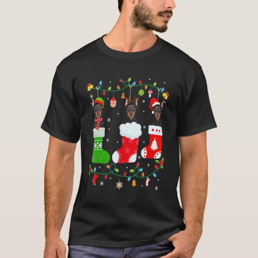 Dobermann Drie Kerst Soks Trui Kerstmis Doe T-shirt (Voorkant)