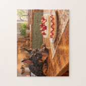 Dobermann droomt van aardbeientaart legpuzzel (Verticaal)