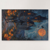 Dobermann gotische kasteel Halloween kunstwerk Legpuzzel (Horizontaal)