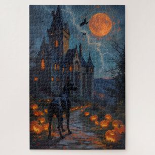 Dobermann gotische kasteel Halloween kunstwerk Legpuzzel