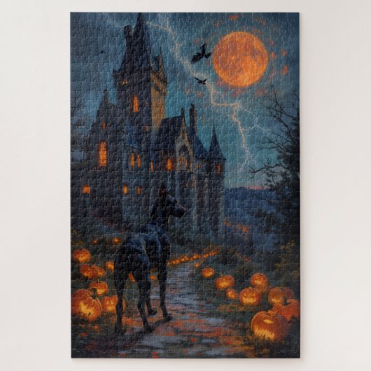 Dobermann gotische kasteel Halloween kunstwerk Legpuzzel (Verticaal)