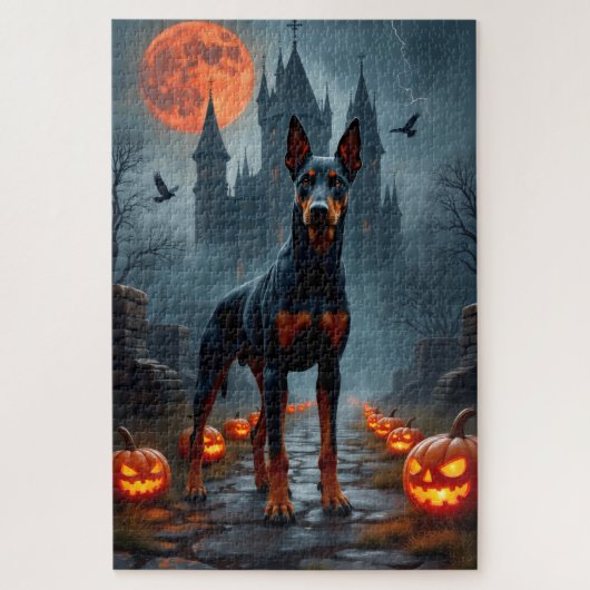 Dobermann gotische kasteel Halloween kunstwerk Legpuzzel (Verticaal)