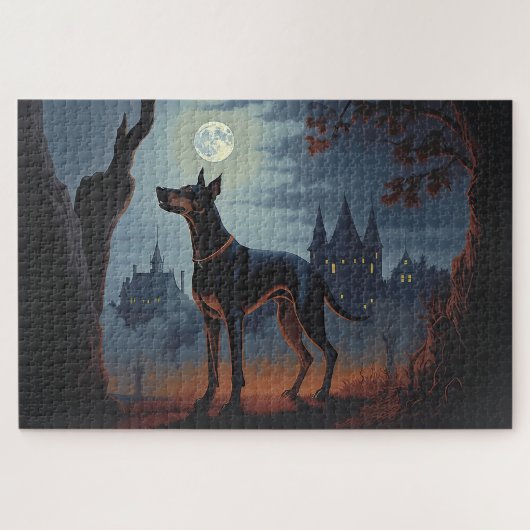 Dobermann Halloween Engverstorend Legpuzzel (Horizontaal)