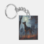 Dobermann Halloween Engverstorend Sleutelhanger (Voorkant Links)