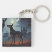 Dobermann Halloween Engverstorend Sleutelhanger (Achterkant)