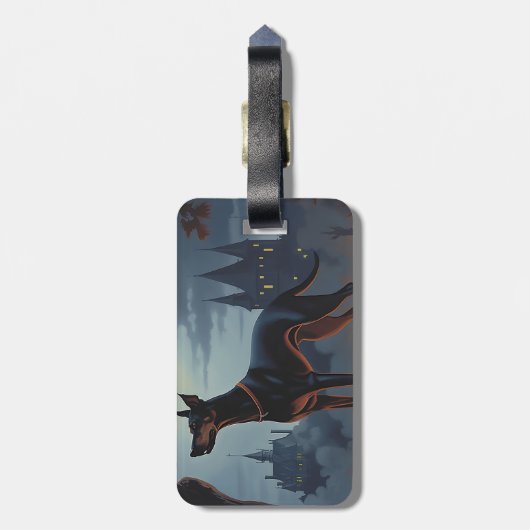 Dobermann Halloween Griezelen Bagagelabel (Achterkant verticaal)