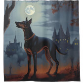 Dobermann Halloween Griezelen Douchegordijn (Voorkant)