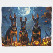 Dobermann Halloween Griezelen Fleece Deken (Voorkant (Horizontaal))