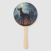 Dobermann Halloween Griezelen Handwaaier (Voorkant)