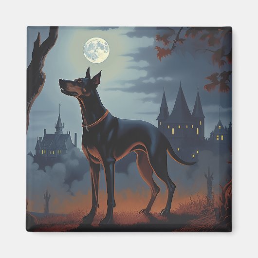 Dobermann Halloween Griezelen Magneet (Voorkant)