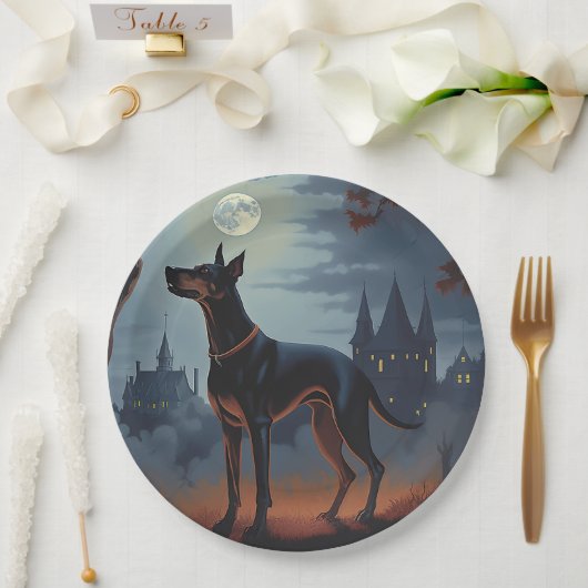 Dobermann Halloween Griezelen Papieren Bordje (Huwelijk)