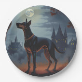 Dobermann Halloween Griezelen Papieren Bordje (Voorkant)
