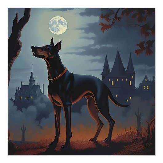 Dobermann Halloween Griezelen Perfect Poster (Voorkant)