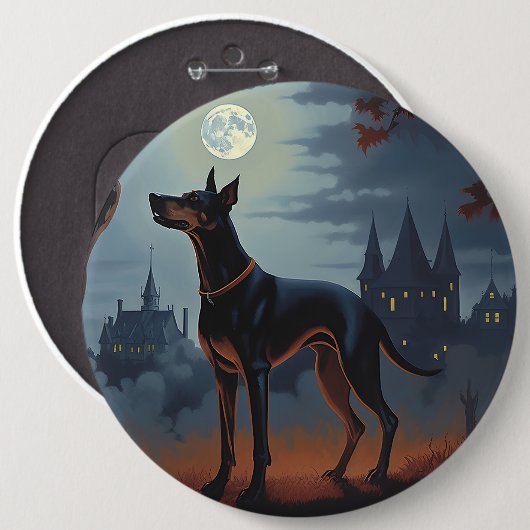 Dobermann Halloween Griezelen Ronde Button 6,0 Cm (Voorkant /achterkant)