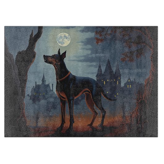 Dobermann Halloween Griezelen Snijplank (Voorkant)