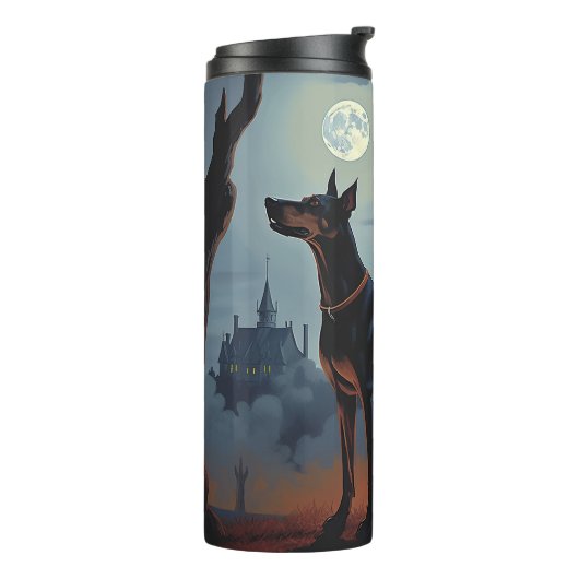 Dobermann Halloween Griezelen Thermosbeker (Gedraaid links)