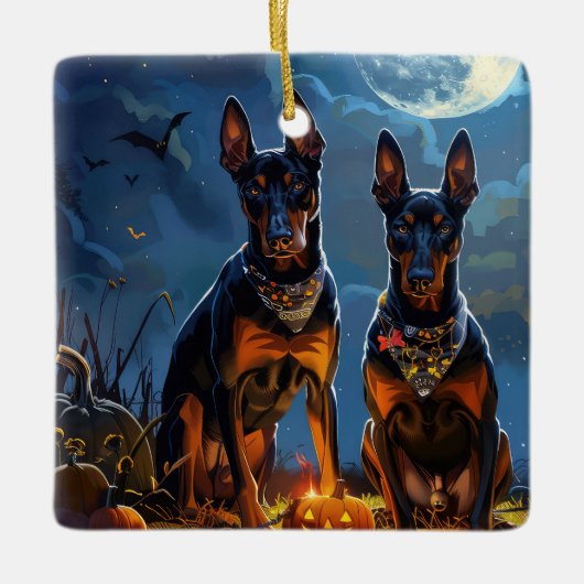 Dobermann Halloween Griezelig Keramisch Ornament (Voorkant)
