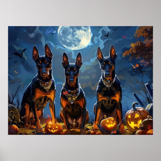 Dobermann Halloween Griezelig Poster (Voorkant)