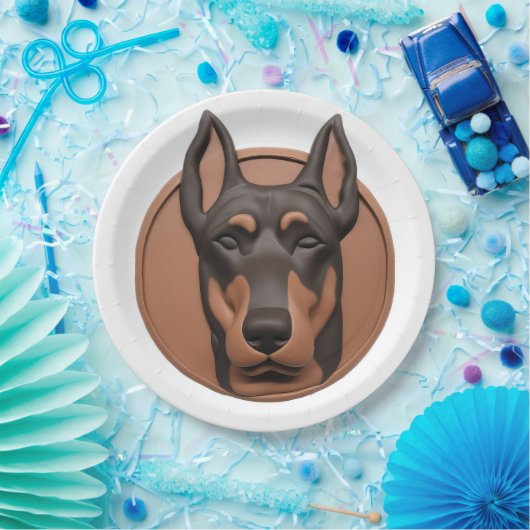 Dobermann Hond 3D Geïnspireerd Papieren Bordje (Feest)