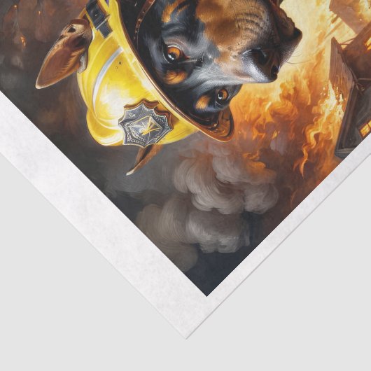 Dobermann hond als brandweerman - tissuepapier (Detail)