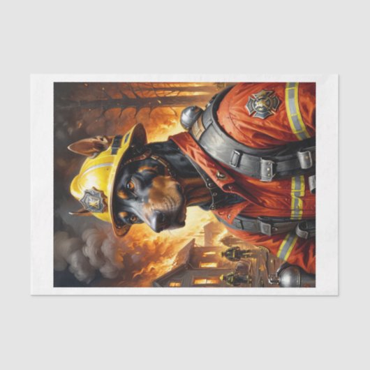 Dobermann hond als brandweerman - tissuepapier (Voorkant)