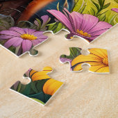 Dobermann-hond, bloemen en berglandschap legpuzzel (Zijkant)