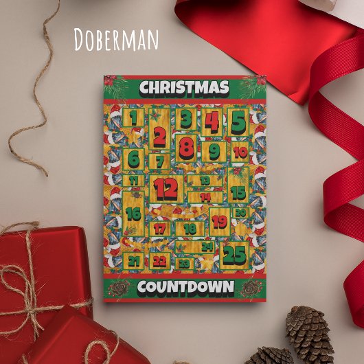 Dobermann-hond Countdown Kerstmis Adventkalender Feestdagenkaart