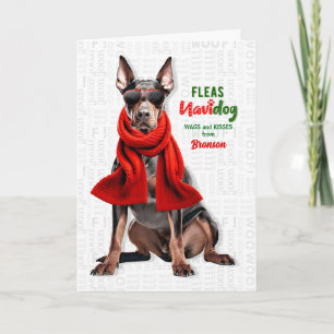 Dobermann-hond Grappige Vlooien Navidog met Naam Feestdagen Kaart