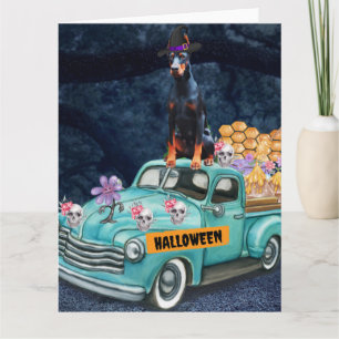 Dobermann-hond Halloween-vrachtwagen Griezelnacht Kaart