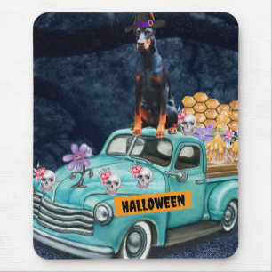Dobermann-hond Halloween-vrachtwagen Griezelnacht Muismat
