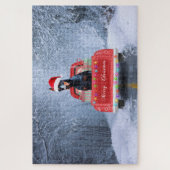 Dobermann-hond in de sneeuw zittend in de Kersttru Legpuzzel (Verticaal)