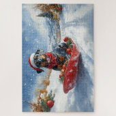 Dobermann-hond in slee laat het sneeuwen Kerstmis Legpuzzel (Verticaal)