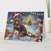 Dobermann-hond in slee met sneeuw Kerstmis Kaart (Voorkant)