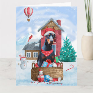 Dobermann-hond in sneeuw Kerstmis Hondenhok Kaart