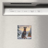 Dobermann-hond in sneeuw Kerstmis Magneet (Insitu (Vaatwasser))