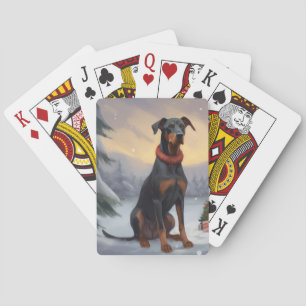 Dobermann-hond in sneeuw Kerstmis Pokerkaarten
