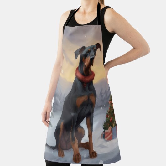 Dobermann-hond in sneeuw Kerstmis  Schort (Insitu)
