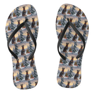 Dobermann-hond in sneeuw Kerstmis Teenslippers