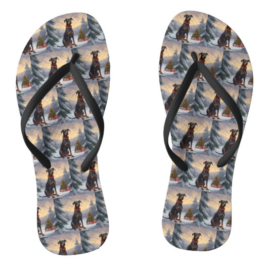 Dobermann-hond in sneeuw Kerstmis Teenslippers (Voetbed)