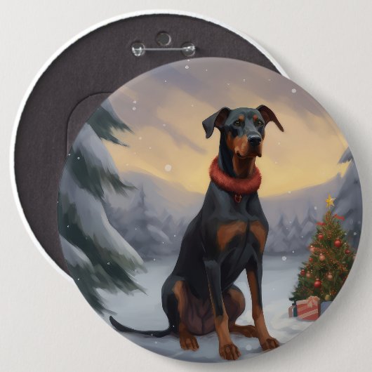 Dobermann-hond in sneeuw met Kerstmis Ronde Button 6,0 Cm (Voorkant /achterkant)