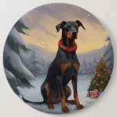 Dobermann-hond in sneeuw met Kerstmis Ronde Button 6,0 Cm (Voorkant)