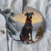 Dobermann-hond in sneeuw met Kerstmis Ronde Button 6,0 Cm (In situ)
