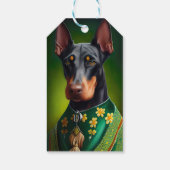 Dobermann-hond in St. Patrick's Day-jurk Cadeaulabel (Achterkant)