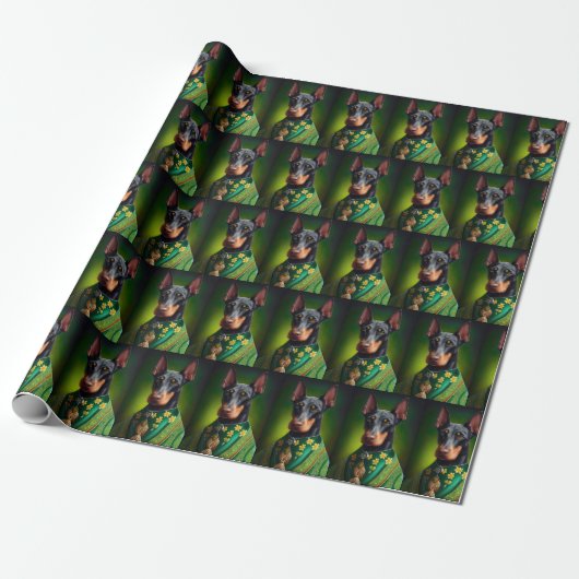 Dobermann-hond in St. Patrick's Day-jurk Cadeaupapier (Uitgerold)
